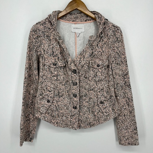 BCBGeneration Jackets & Blazers - BCBGeneration Jacket Women's Size S Pink Floral Print Convertible Hood‎